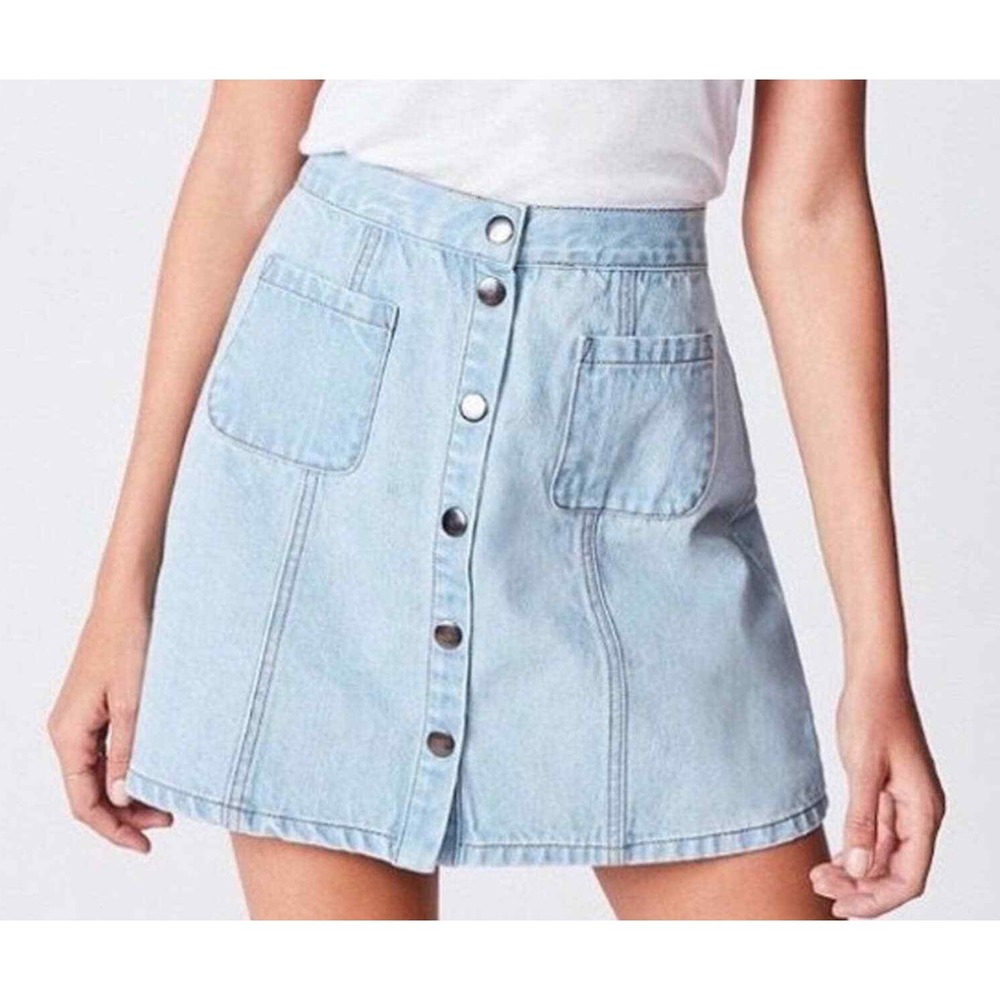 BDG Urban‎ Outfitters Denim Mini Skirt Womens Small Light Blue Button Front BOHO